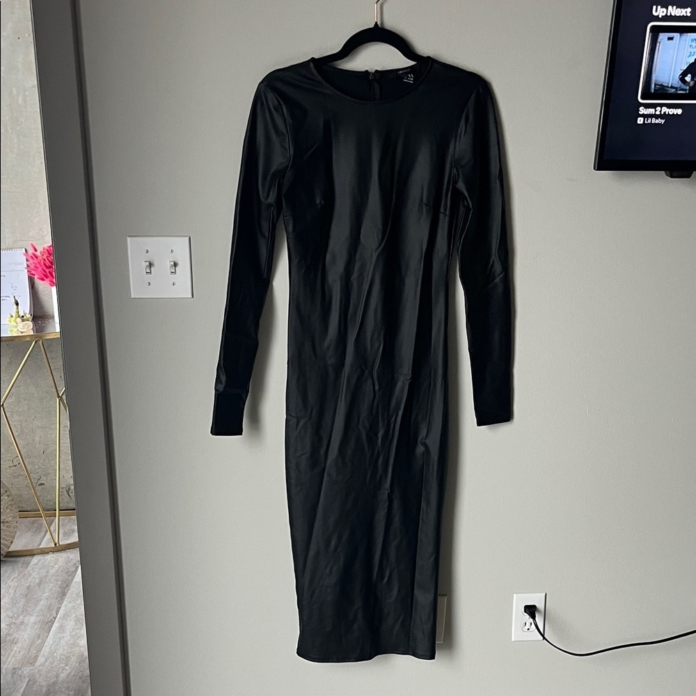 Forever 21 leather Black Long Sleeve Dress